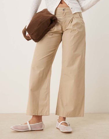 ASOS DESIGN wide leg pleated casual trouser in beige