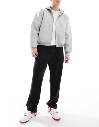 Jack & Jones wide fit pleat front smart trouser in black