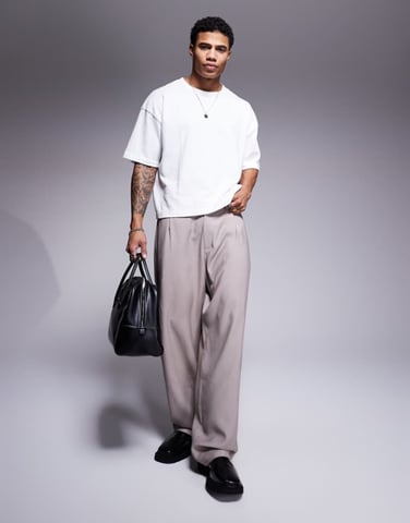 ASOS DESIGN wide leg smart trousers in mushroom