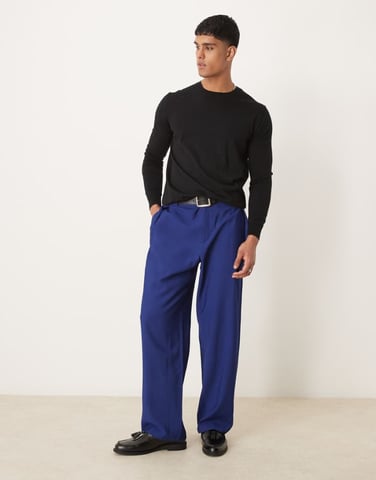 ASOS DESIGN smart wide leg trousers with chunky belt loops in navy