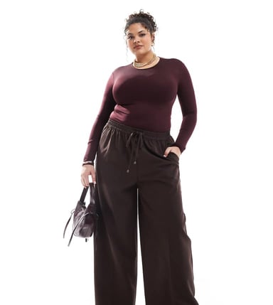 Yours pull on wide leg trousers in chocolate