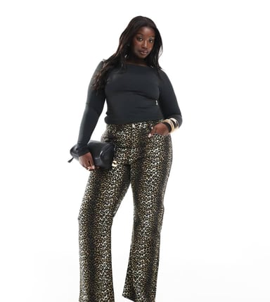 ONLY Curve high waist wide leg trousers in leo print