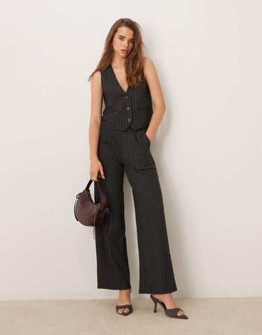 JDY wide leg trousers co-ord in dark grey pinstripes