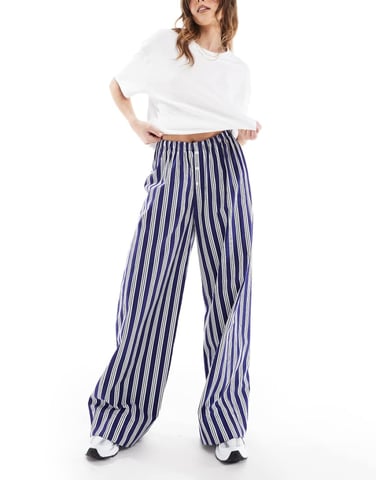 ASOS DESIGN poplin wide leg boxer trouser in navy stripe
