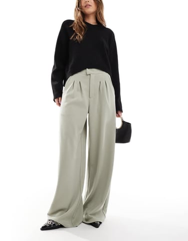 ASOS DESIGN jersey twill wide leg trouser in sage