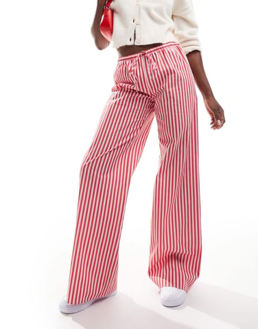 ASOS DESIGN poplin wide leg trouser in pink stripe