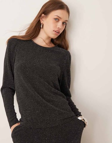Vila long sleeve glitter top co-ord in black