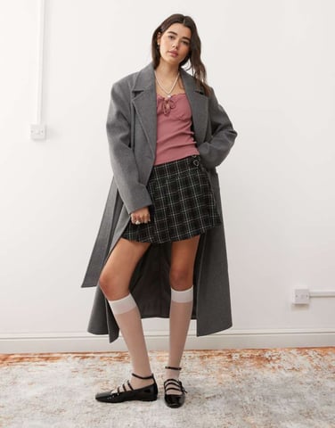 Miss Selfridge pleat mini skirt in check print