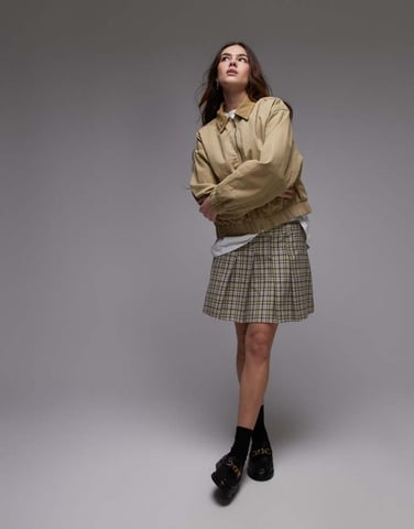 Topshop box pleat mini skirt in green check