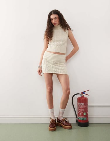 COLLUSION cable knit mini skirt co-ord in ecru