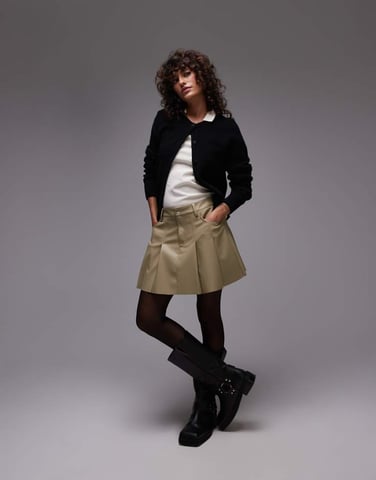 Topshop faux leather pocket pleat mini in sage