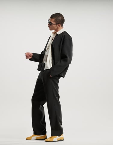ASOS DESIGN smart co-ord ribbed straight leg in black with elasticated waist