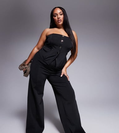 ASOS DESIGN Curve co-ord bandage straight leg trouser in black
