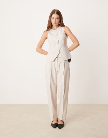 Abercrombie & Fitch co-ord high rise ankle grazing tapered trouser in light grey