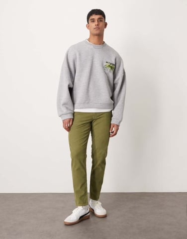 ASOS DESIGN tapered cord trousers in khaki