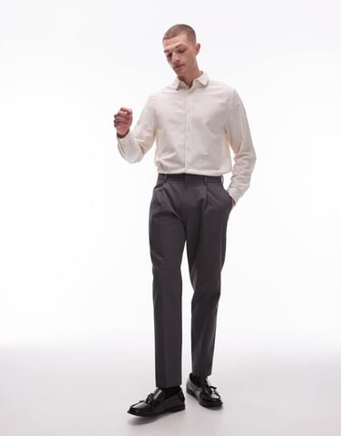 Topman smart cotton tapered trousers in charcoal