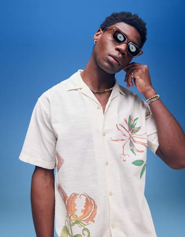 Jack & Jones revere collar shirt with flower art print in white