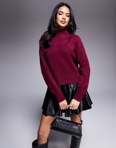 Missyempire roll neck jumper in burgundy