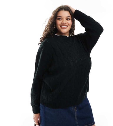 Yours cable knitted jumper in black