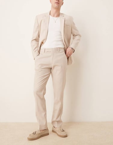 ASOS DESIGN smart slim fit linen blend trousers in stone