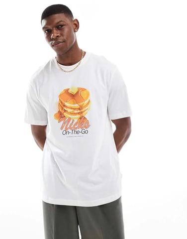 ONLY & SONS oversized t-shirt with pancakes print in white