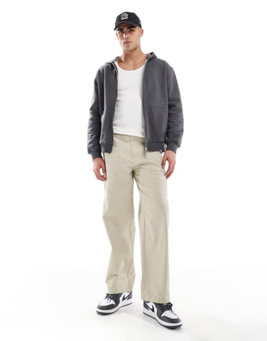 ASOS DESIGN straight leg herringbone trouser in cream