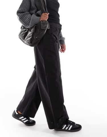 ASOS DESIGN relaxed trousers with tab detail in black
