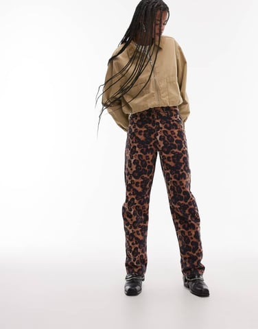 Topshop animal print high rise straight leg trouser in multi