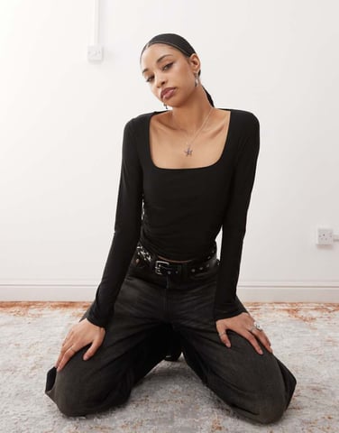COLLUSION square neck top with ruch sides co-ord