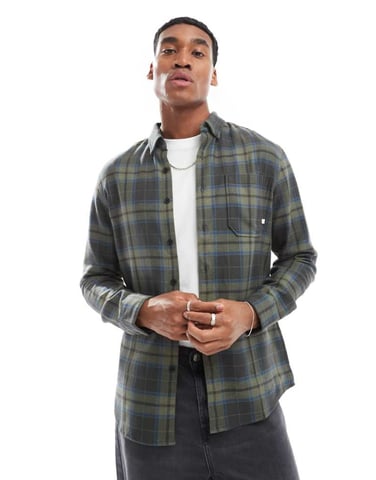 Farah marcelo check long sleeve shirt in black and green