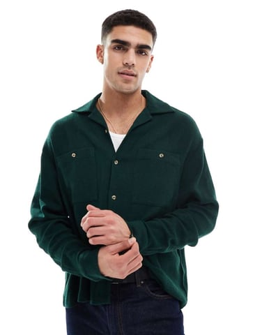 ASOS DESIGN boxig texturerad oversized skjorta i grönt