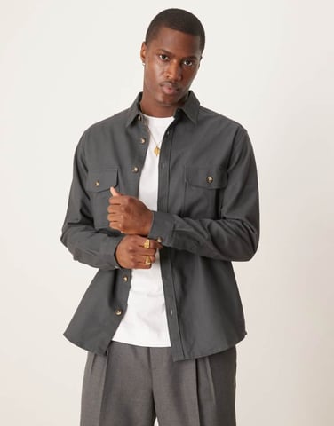 ASOS DESIGN boxy cotton overshirt in dark grey