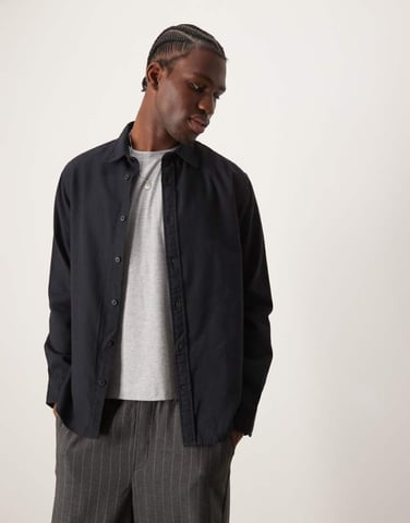 Selected oversized flannel shirt in black