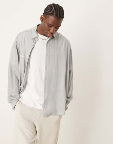 ASOS DESIGN oversized shirt with embroidery in grey stripe