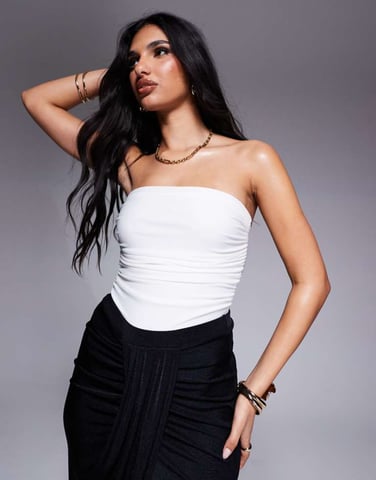 ASOS DESIGN slinky ruched bust bandeau bodysuit in ivory