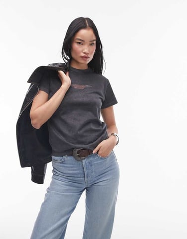 Topshop license graphic Austin Healey boxy tee in grey