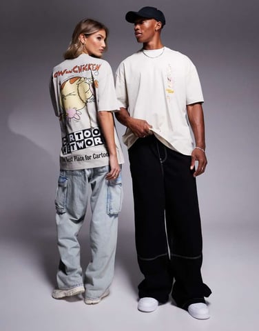 ASOS DESIGN unisex oversized license t-shirt with Cartoon Network Cow and Chicken prints in grey