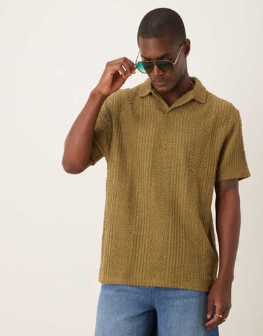 ASOS DESIGN relaxed textured polo in khaki