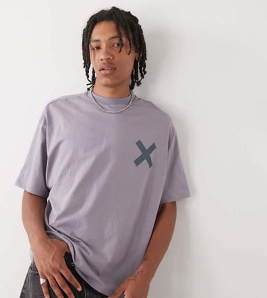 COLLUSION Heavyweight t-shirt in washed grey with X logo