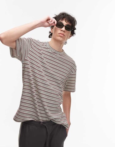 Topman relaxed fit t-shirt with knitted stripe in dark red