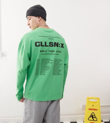 COLLUSION long sleeve logo tour graphic t-shirt in green