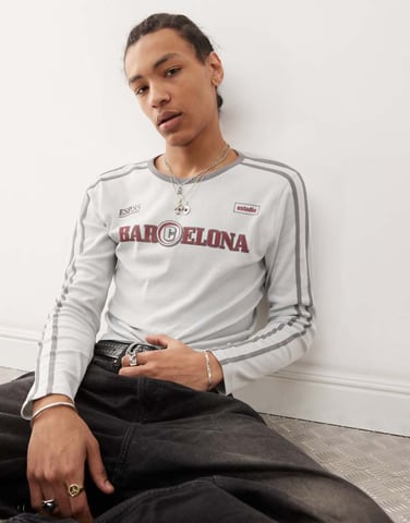 COLLUSION shrunken long sleeve football t-shirt in grey