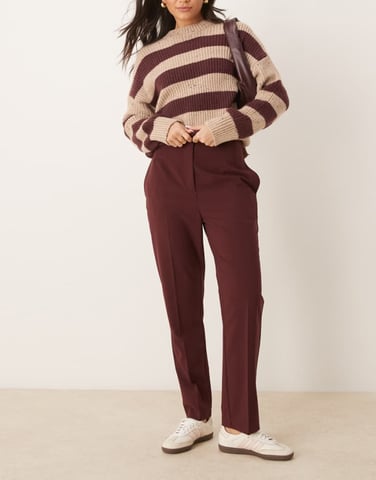 Miss Selfridge high waisted cigarette trouser in burgundy