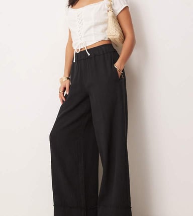 ASOS DESIGN Petite cheesecloth pull on trousers in black