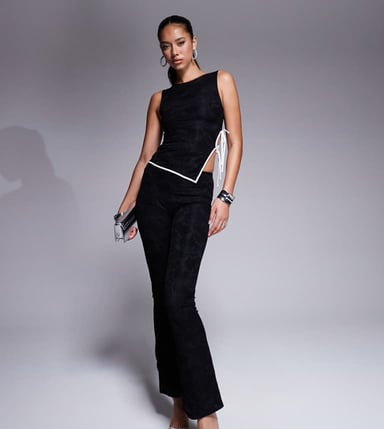 Kaiia exclusive lace flared trousers co-ord in black