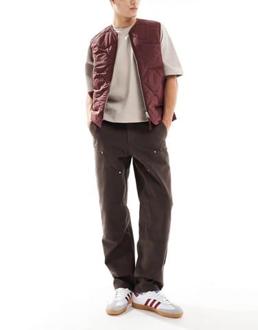 ASOS DESIGN carpenter trouser in brown with rivet detailing
