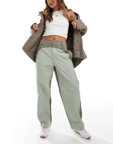 ASOS DESIGN contrast barrel leg in khaki