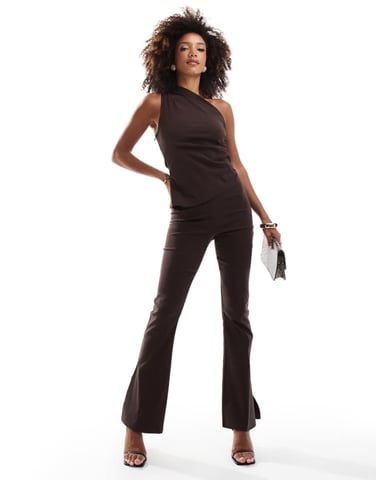 In The Style bengaline flared trousers co-ord in chocolate