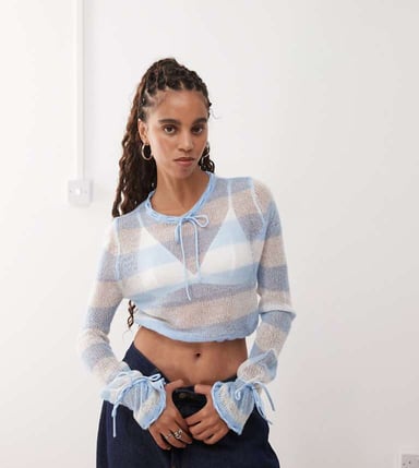 Reclaimed Vintage cropped sheer stripe knit top