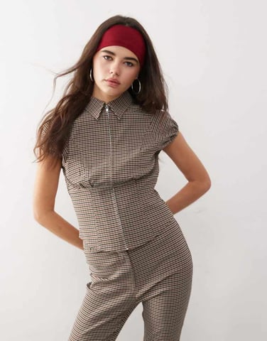 COLLUSION tailored zip front check shirt co-ord in multi